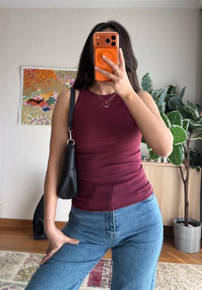 Jin Sıfır Kol Fit Body Bordo