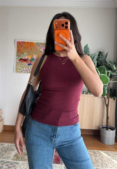 Jin Sıfır Kol Fit Body Bordo