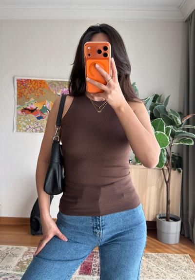 Jin Sıfır Kol Fit Body Kahve