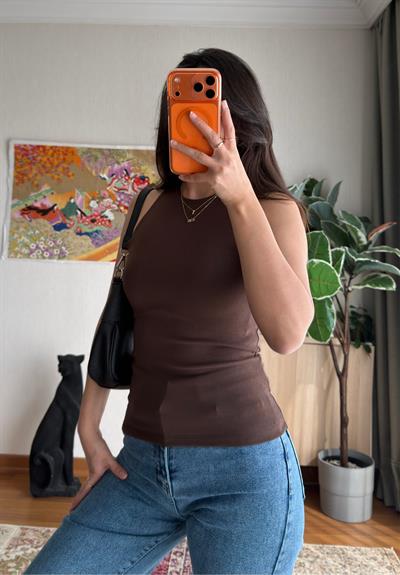 Jin Sıfır Kol Fit Body Kahve
