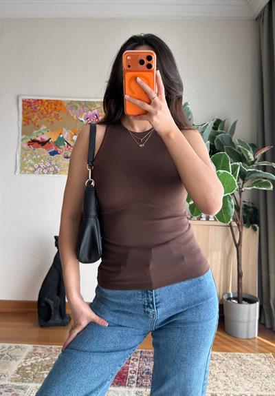 Jin Sıfır Kol Fit Body Kahve