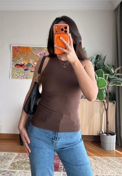 Jin Sıfır Kol Fit Body Kahve