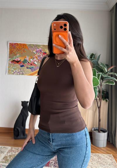 Jin Sıfır Kol Fit Body Kahve