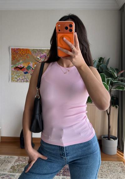 Jin Sıfır Kol Fit Body Pembe