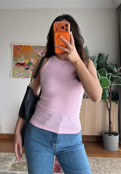 Jin Sıfır Kol Fit Body Pembe