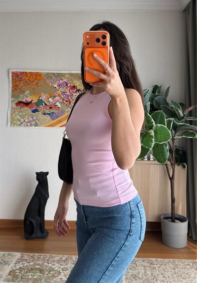 Jin Sıfır Kol Fit Body Pembe