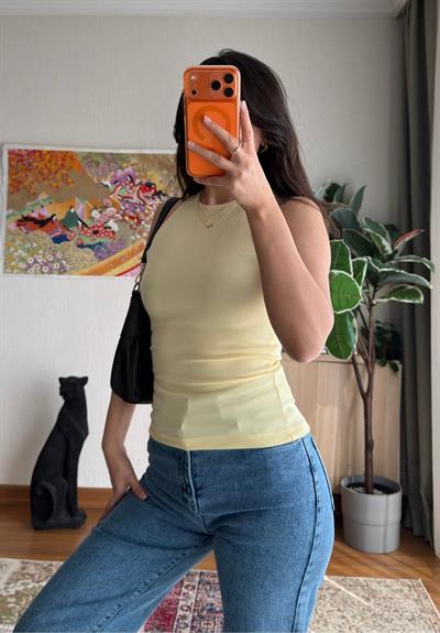 Jin Sıfır Kol Fit Body Sarı