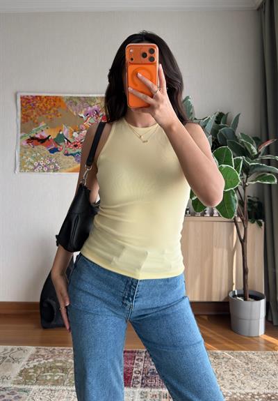 Jin Sıfır Kol Fit Body Sarı