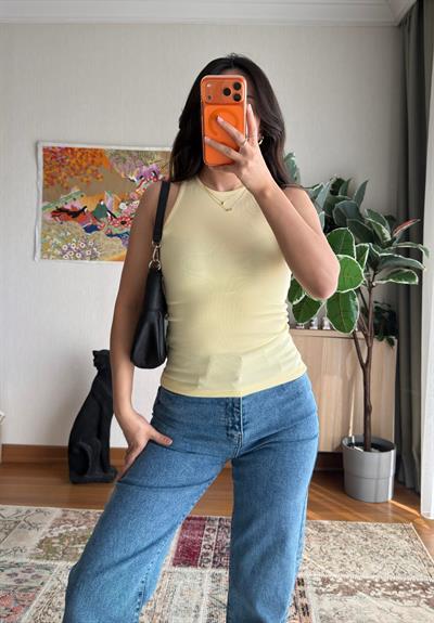 Jin Sıfır Kol Fit Body Sarı