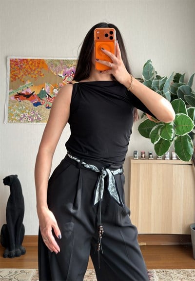 Kaien Fular Kemerli Pantolon Siyah
