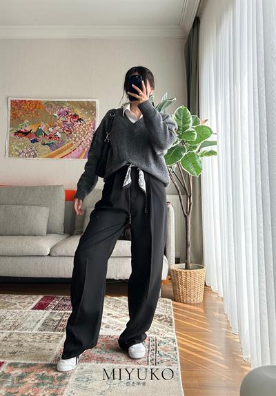 Kaien Fular Kemerli Pantolon Siyah