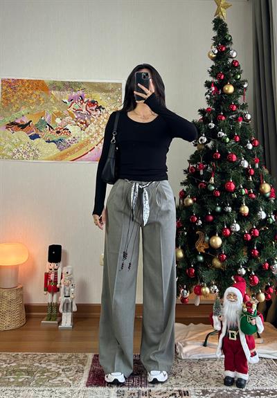 Kaina Fular Bağlamalı Pantolon Açık-Yeşil
