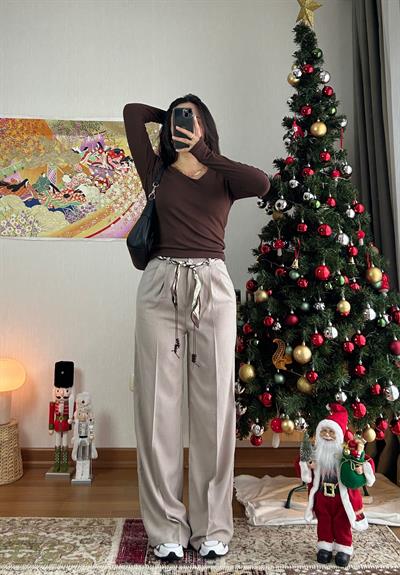 Kaina Fular Bağlamalı Pantolon Bej