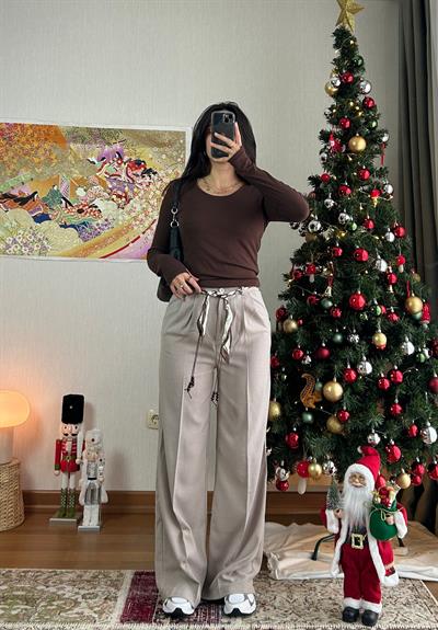 Kaina Fular Bağlamalı Pantolon Bej