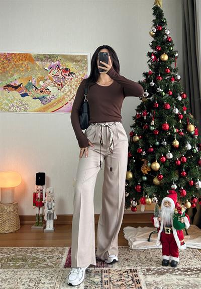 Kaina Fular Bağlamalı Pantolon Bej