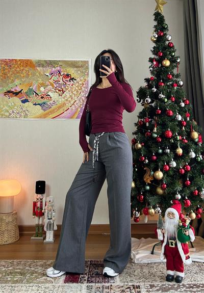 Kaina Fular Bağlamalı Pantolon Füme