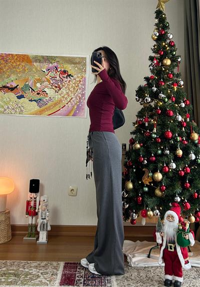 Kaina Fular Bağlamalı Pantolon Füme