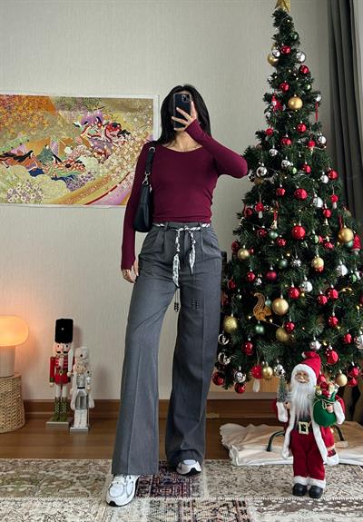 Kaina Fular Bağlamalı Pantolon Füme