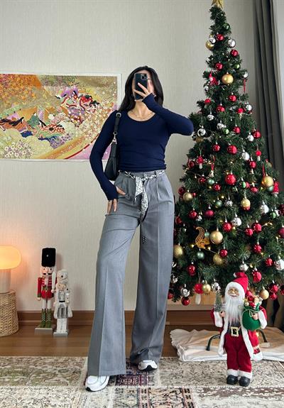 Kaina Fular Bağlamalı Pantolon Gri