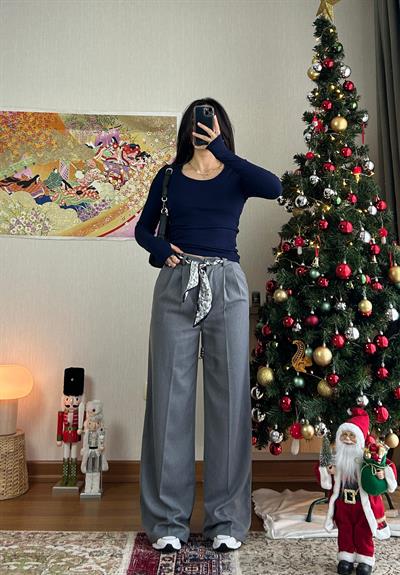 Kaina Fular Bağlamalı Pantolon Gri