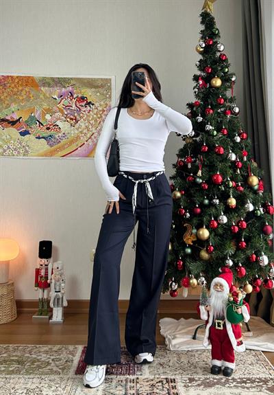 Kaina Fular Bağlamalı Pantolon Lacivert