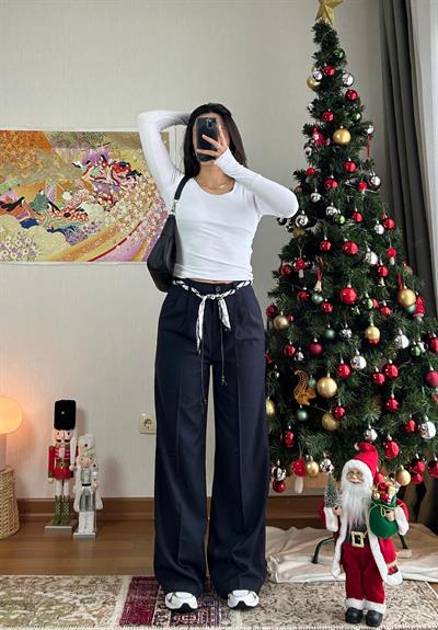 Kaina Fular Bağlamalı Pantolon Lacivert