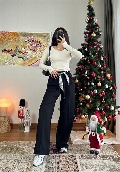 Kaina Fular Bağlamalı Pantolon Siyah