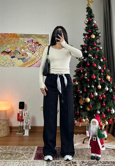Kaina Fular Bağlamalı Pantolon Siyah