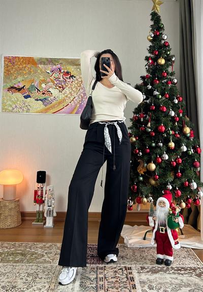 Kaina Fular Bağlamalı Pantolon Siyah