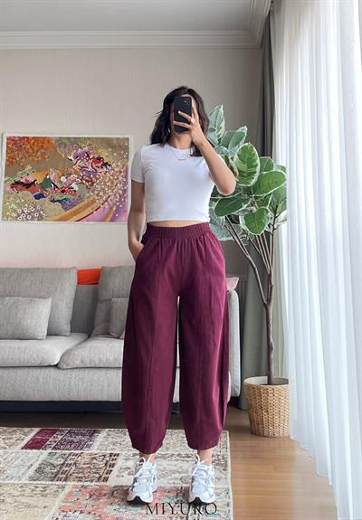 Kaito Çimalı Midi Pantolon Bordo