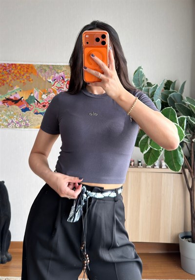 Kaiya Crop Basic T-Shirt Füme