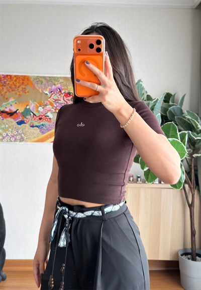 Kaiya Crop Basic T-Shirt Kahve