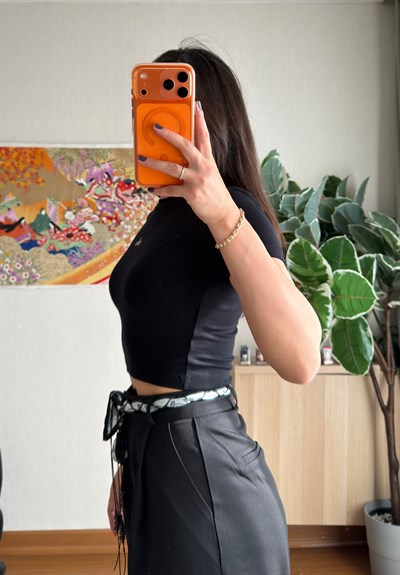 Kaiya Crop Basic T-Shirt Siyah