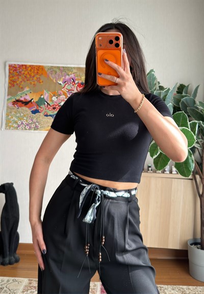 Kaiya Crop Basic T-Shirt Siyah