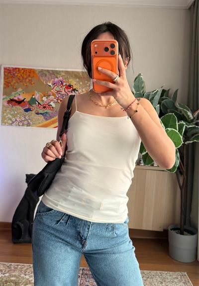 Kare Yaka Askılı Atlet Bej