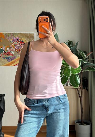Kare Yaka Askılı Atlet Pembe