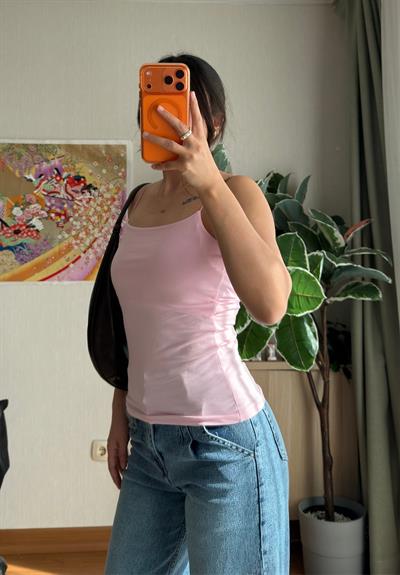Kare Yaka Askılı Atlet Pembe