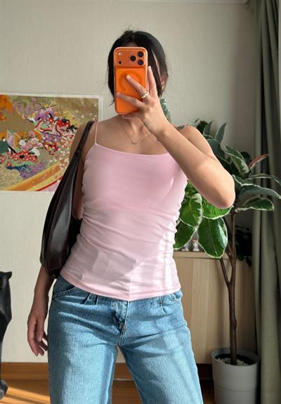 Kare Yaka Askılı Atlet Pembe