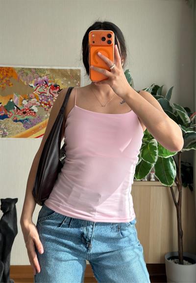 Kare Yaka Askılı Atlet Pembe