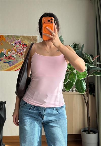 Kare Yaka Askılı Atlet Pembe