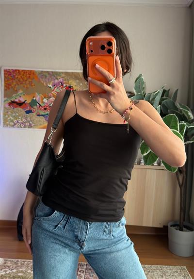 Kare Yaka Askılı Atlet Siyah