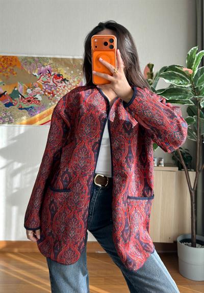 Keha Desenli Bağlamalı Ceket Bordo