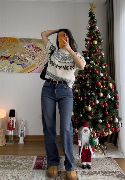 Keina Yüksek Bel Kemerli Jean