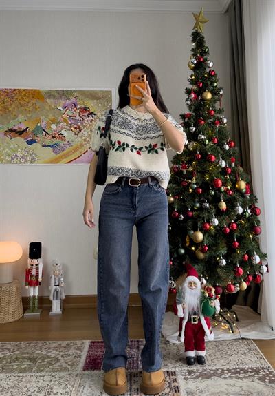 Keina Yüksek Bel Kemerli Jean