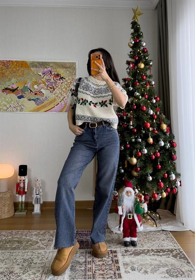 Keina Yüksek Bel Kemerli Jean
