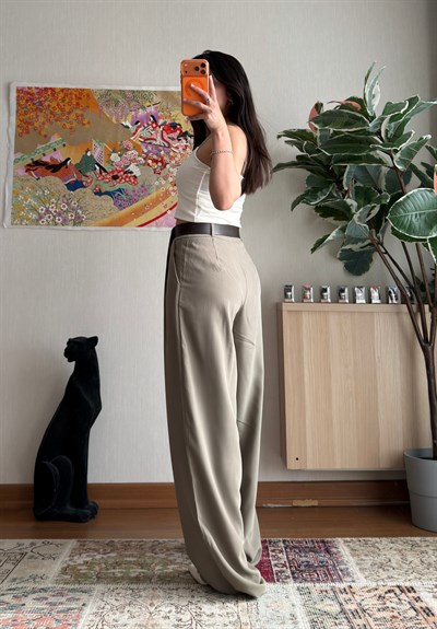 Kemerli Diagonal Modal Pantolon Haki