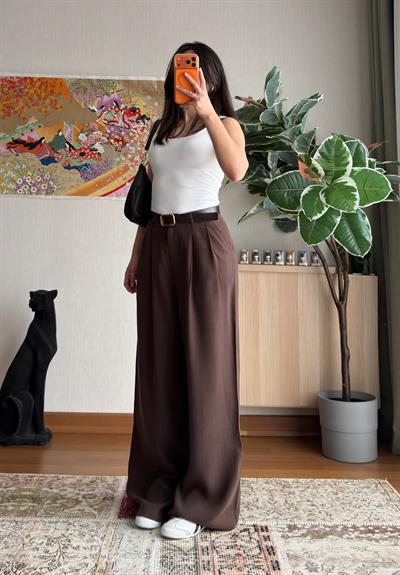 Kemerli Pinterest Modal Pantolon Kahve