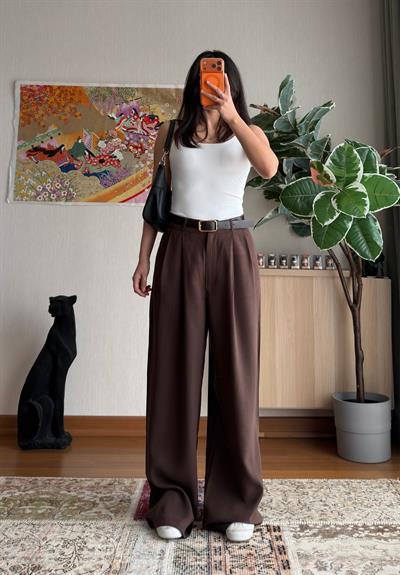 Kemerli Pinterest Modal Pantolon Kahve