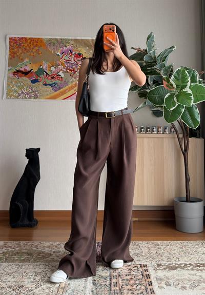 Kemerli Pinterest Modal Pantolon Kahve