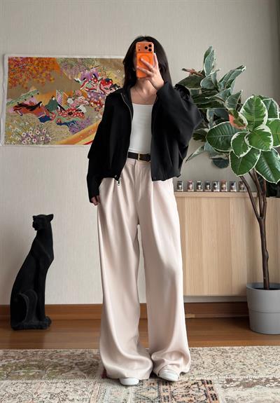 Kemerli Pinterest Modal Pantolon Taş